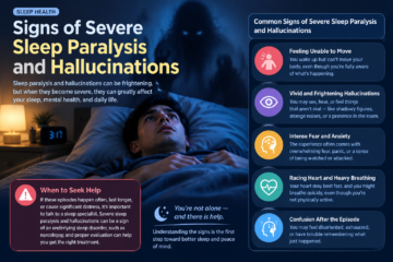 Signs of severe sleep paralysis and hallucinations